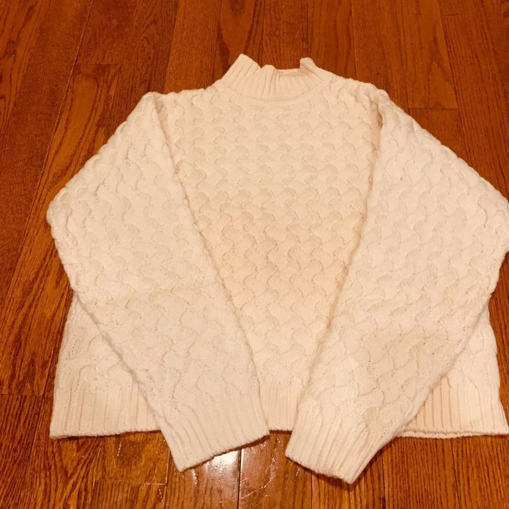 Ann Taylor 100% Wool Chucky Cable Knit Sweater Turtleneck Size Large - Picture 2 of 16